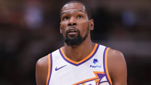 Kevin Durant of the Phoenix Suns looks on during a game against the Chicago Bulls at the United Center
