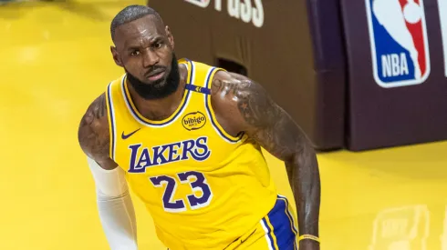 LeBron James 23 runs back down the court after making a shot against the Minnesota Timberwolves
