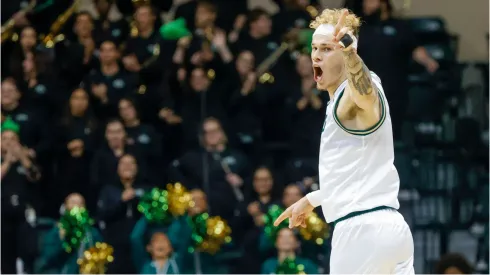 South Florida Bulls forward Kasean Pryor (11) reacts after a slam dunk in the second half against South Carolina State Bulldogs, at University of South Florida s Yuengling Center in Tampa on Thursday, November 9, 2023.
