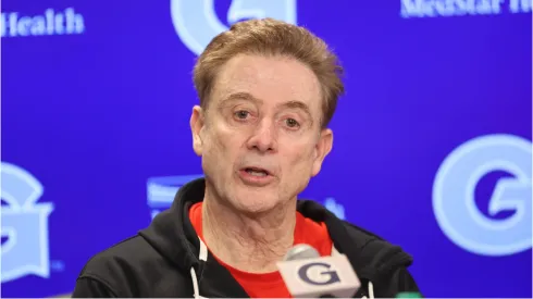 WASHINGTON, D.C. – FEBRUARY 21: St. John s NCAA, College League, USA Men s Basketball Coach, Rick Pitino, apologizes to his players, for his comments this past Sunday, during a press conference, PK, Pressekonferenz at tonight s game against Georgetown at the Capital One Arena in Washington D. C. on February 21, 2024. 
