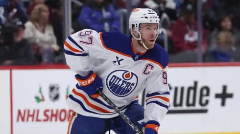 Connor McDavid #97 of the Edmonton Oilers controls the puck against the Colorado Avalanche in the third period at Ball Arena on November 30, 2024 in Denver, Colorado. 
