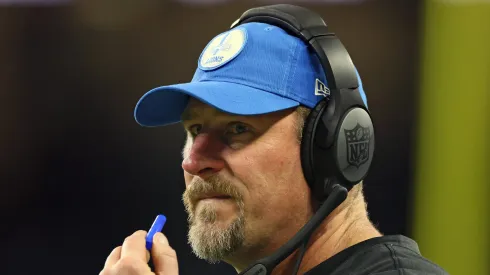 Detroit Lions vs Chicago Bears Detroit Lions head coach Dan Campbell looks on from the sidelines during an NFL, American Football Herren, USA football game between the Detroit Lions and the Minnesota Vikings in Detroit, Michigan USA, on Sunday, January 1, 2023.
