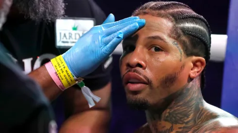 WBA lightweight champion Gervonta Davis is treated in his corner between rounds of his title defense against Frank Martin at MGM Grand Garden Arena on June 15, 2024 in Las Vegas, Nevada. Davis retained his title with an eighth-round knockout.
