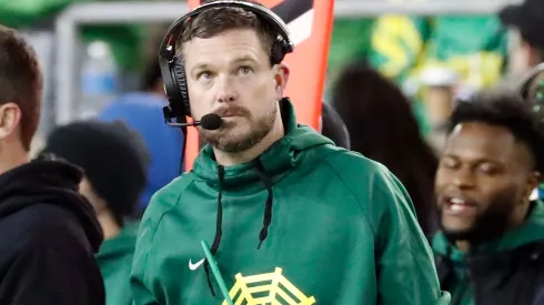 Oregon State vs Oregon NOV 24 November 24, 2023: Oregon Head Coach Dan Lanning looks at the clock during the NCAA football game between the Oregon State Beavers and the University of Oregon Ducks at Autzen Stadium, Eugene, OR. Larry C. Lawson CSM
