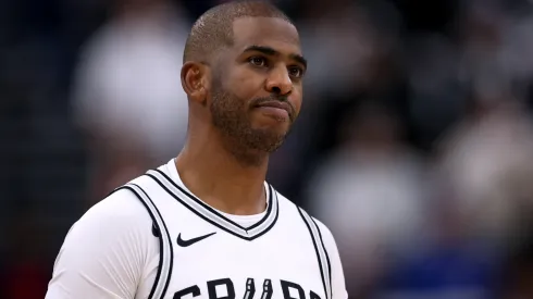  Chris Paul #3 of the San Antonio Spurs reacts during a 113-104 loss to the against the LA Clippers
