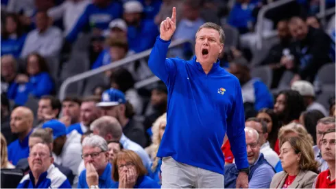 Kansas Jayhawks head coach Bill Self during the second half against the Michigan State Spartans in the NCAA, College League, USA Basketball matchup at State Farm Arena in Atlanta, GA