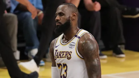 Los Angeles Lakers forward LeBron James (23) looks upset during the Los Angeles Lakers game versus the Toronto Raptors on November 10, 2024, at Crypto.com Arena.
