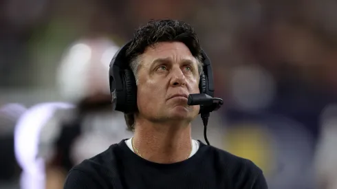 Head coach Mike Gundy of the Oklahoma State Cowboys reacts on the sideline in the second half against the Texas A&M Aggies during the TaxAct Texas Bowl at NRG Stadium on December 27, 2023 in Houston, Texas.