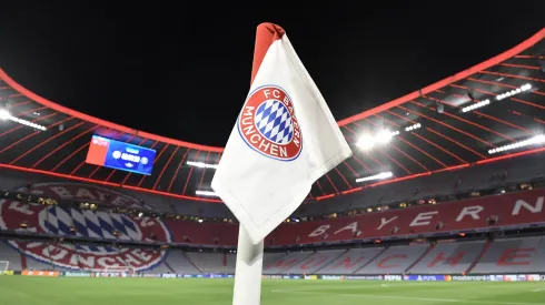 A view of Bayern Munich's crest at the Allianz Arena.
