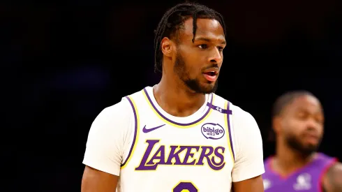 Bronny James #9 of the Los Angeles Lakers in the second half of play against the Toronto Raptors at Crypto.com Arena