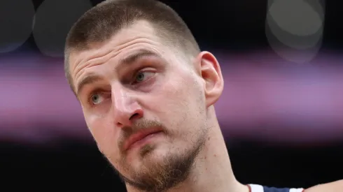 Nikola Jokic #15 of the Denver Nuggets looks against the Washington Wizards during the second half at Capital One Arena.
