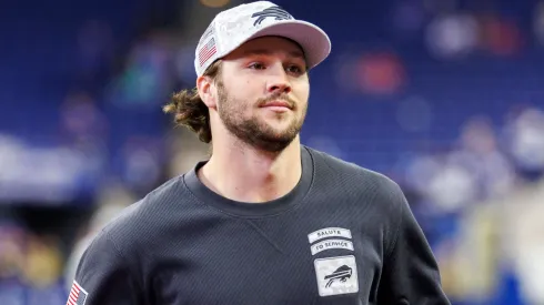 Bills vs Colts NOV 10 November 10, 2024: Buffalo Bills quarterback Josh Allen (17) during pregame of NFL game action against the Indianapolis Colts at Lucas Oil Stadium in Indianapolis, Indiana. John Mersits CSM.