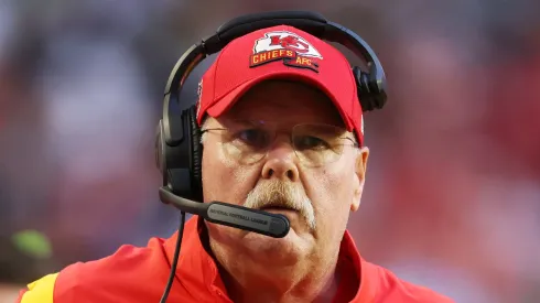 Head coach Andy Reid of the Kansas City Chiefs looks on against the Philadelphia Eagles during the second quarter in Super Bowl LVII at State Farm Stadium on February 12, 2023 in Glendale, Arizona.
