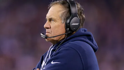 Head coach Bill Belichick of the New England Patriots watches from the sideline in the fourth quarter against the New York Giants at MetLife Stadium on November 15, 2015 in East Rutherford, New Jersey.
