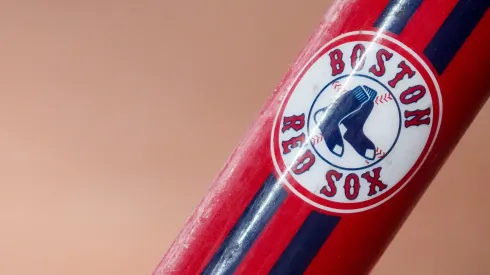 A detail view of the Boston Red Sox logo during the game against the Cincinnati Reds at Great American Ball Park on September 21, 2022 in Cincinnati, Ohio.