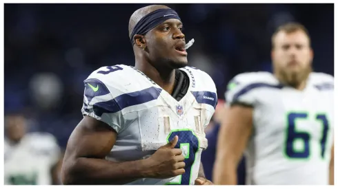 Seattle Seahawks running back Kenneth Walker III (9) jogs off of the field at the conclusion of an NFL, American Football Herren, USA Monday Night Football regular season football game between the Seattle Seahawks and the Detroit Lions on September 30, 2024 at Ford Field in Detroit, Michigan.