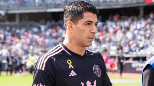 Luis Suarez (9) of Inter Miami CF enter stadium before regular MLS season match against NYCFC.