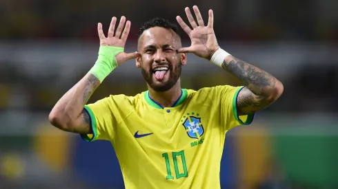 Brazil's Neymar celebrates during the 2026 World Cup qualifier match between Brazil and Bolivia at the Olympic Stadium of Para in Belem, capital of the State of Para, Brazil, on Sept. 8, 2023.
