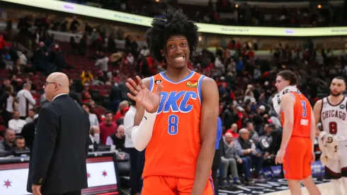 Oklahoma City Thunder Forward Jalen Williams (8) reacts after a NBA, Basketball Herren, USA game between the Oklahoma City Thunder and the Chicago Bulls on January 13, 2023 at the United Center in Chicago, IL.
