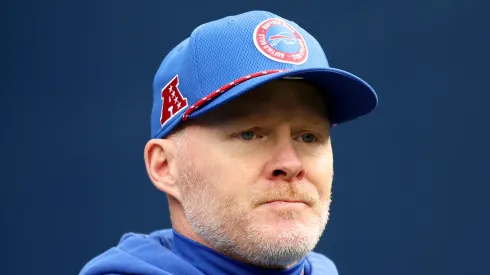 Head coach Sean McDermott of the Buffalo Bills looks on before the game against the Seattle Seahawks at Lumen Field on October 27, 2024 in Seattle, Washington.
