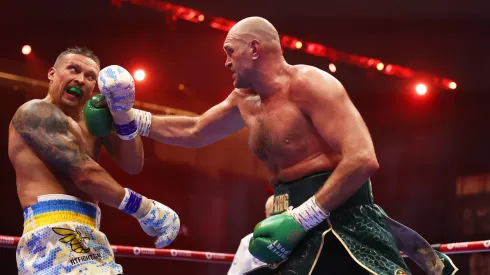 Tyson Fury punches Oleksandr Usyk during the IBF, WBA, WBC, WBO and Undisputed Heavyweight titles' fight between Tyson Fury and Oleksandr Usyk