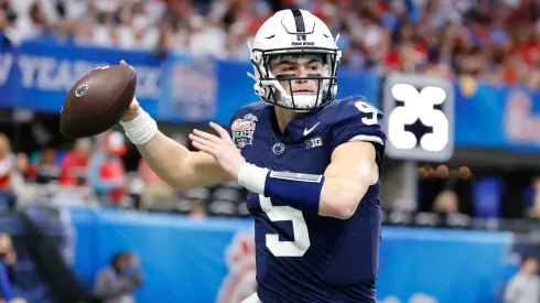 Penn State s Beau Pribula (9) in action during the Chick-fil-A Peach Bowl featuring the 11 Ole Miss Rebels and the 10 Penn State Nittany Lions, played at Mercedes-Benz Stadium in Atlanta, Georgia.
