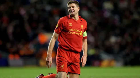 A dejected Steven Gerrard of Liverpool reacts during the UEFA Europa League round of 32 second leg match between Liverpool FC and FC Zenit St Petersburg.
