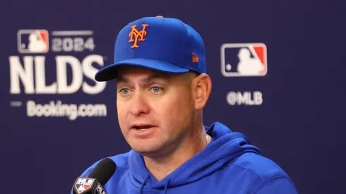 NLDS Phillies Vs Mets New York Mets manager Carlos Mendoza 64 speaks to the media during a press conference, PK, Pressekonferenz before the baseball game against the Philadelphia Phillies at Citi Field in Flushing, N.Y., on October 8, 2024. 
