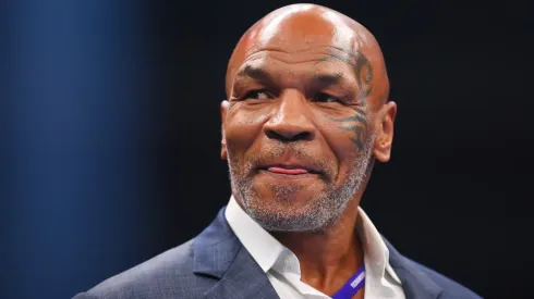 Mike Tyson looks on prior to the Heavyweight fight between Tyson Fury and Francis Ngannou at Boulevard Hall on October 28, 2023 in Riyadh, Saudi Arabia.