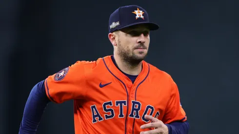 Alex Bregman #2 of the Houston Astros warms up prior to playing the Detroit Tigers in Game Two of the Wild Card Series at Minute Maid Park on October 02, 2024 in Houston, Texas.
