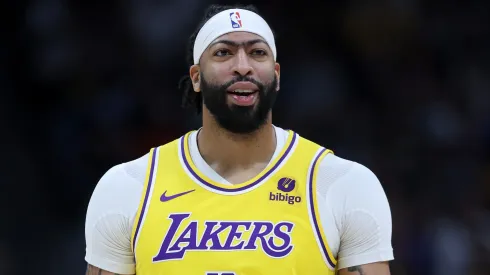 Anthony Davis #3 of the Los Angeles Lakers walks back to his bench while playing the Denver Nuggets in the first quarter during game five of the Western Conference First Round Playoffs at Ball Arena on April 29, 2024 in Denver, Colorado. 
