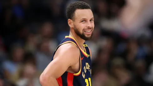 Stephen Curry #30 of the Golden State Warriors reacts during the second half against the Memphis Grizzlies at FedExForum on December 19, 2024 in Memphis, Tennessee. 
