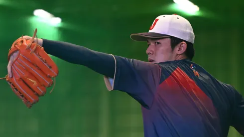 Roki Sasaki of Samurai Japan in action during the training session at Sugimoto Shoji Buffaloes Stadium Maishima on March 05, 2023 in Osaka, Japan.