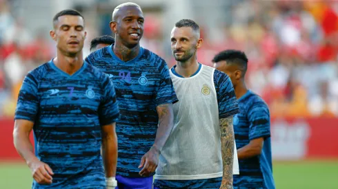 Al Nassr-Benfica. Algarve Cup Anderson Talisca, Marcelo Brozovic and Cristiano Ronaldo of Al Nassr during the Algarve Cup match, between Al Nassr and Benfica played at Algarve Stadium on July 20 2023 in Faro, Spain.