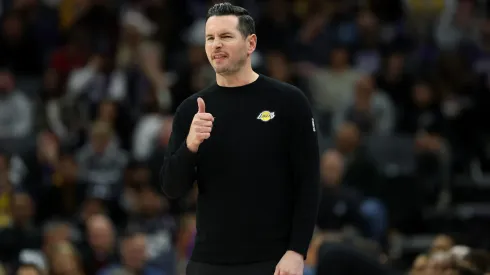 Los Angeles Lakers head coach JJ Redick reacts during their game against the Sacramento Kings in the second half at Golden 1 Center.
