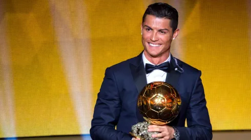 Cristiano Ronaldo of Portugal and Real Madrid receives the 2014 FIFA Ballon d'Or award.
