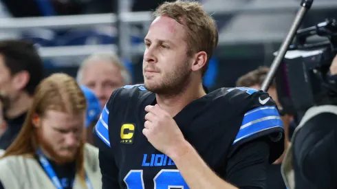 Detroit Lions quarterback Jared Goff 16 is seen prior to an NFL, American Football Herren, USA football game between the Buffalo Bills and the Detroit Lions at Ford Field in Detroit, Michigan USA, on Sunday, December 15, 2024.