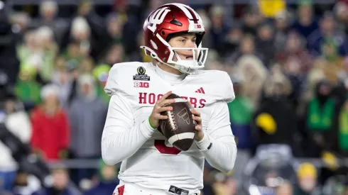 College Football Playoff First Round Indiana vs Notre Dame DEC 20 December 20, 2024: Indiana quarterback Kurtis Rourke (9) passes the ball during NCAA football game action between the Indiana Hoosiers and the Notre Dame Fighting Irish at Notre Dame Stadium in South Bend, Indiana.