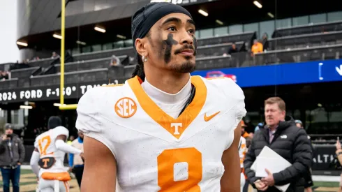 Tennessee Volunteers quarterback Nico Iamaleava (8) after his win over the Vanderbilt Commodores.