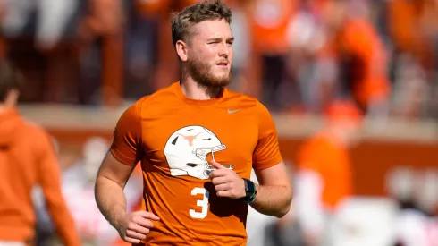 Texas quarterback Quinn Ewers (3) on the field before the start of the first round College Football Playoff game between the Texas Longhorns and the Clemson Tigers on December 21, 2024 in Austin, Texas.