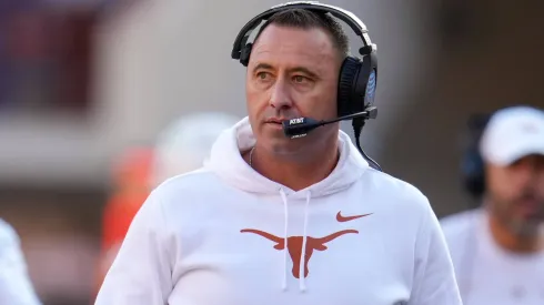 Texas head coach Steve Sarkisian during the first half of the first round College Football Playoff game between the Texas Longhorns and the Clemson Tigers on December 21, 2024 in Austin, Texas. Texas won, 38-24.