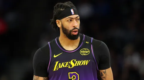 Anthony Davis #3 of the Los Angeles Lakers looks on against the Minnesota Timberwolves in the third quarter at Target Center.
