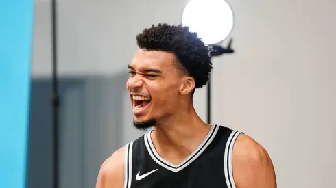 USA Rookie-of-the-Year VICTOR WEMBANYAMA takes part in Media Day for the San Antonio Spurs Monday morning.
