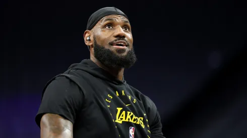 LeBron James #23 of the Los Angeles Lakers warms up before their game against the Sacramento Kings at Golden 1 Center.
