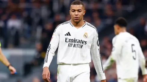 Kylian Mbappe of Real Madrid looks on during the LaLiga match played between Real Madrid and Sevilla FC.
