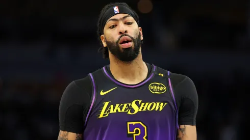 Anthony Davis #3 of the Los Angeles Lakers looks on against the Minnesota Timberwolves in the third quarter at Target Center.
