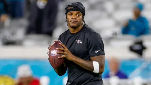 Baltimore Ravens quarterback Lamar Jackson (8) throws a pass before the game between the Jacksonville Jaguars and the Baltimore Ravens on December 17, 2023 at EverBank Stadium in Jacksonville, Fl.
