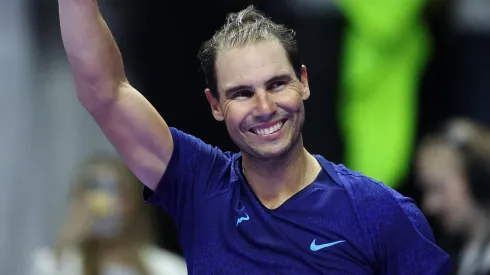 Rafael Nadal acknowledges the fans applause after his Semi Final match defeat against Carlos Alcaraz of Spain during day two of the Six Kings Slam 2024.
