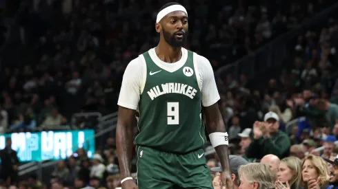 Bobby Portis #9 of the Milwaukee Bucks walks to the bench during the second half of a game against the Washington Wizards at Fiserv Forum.
