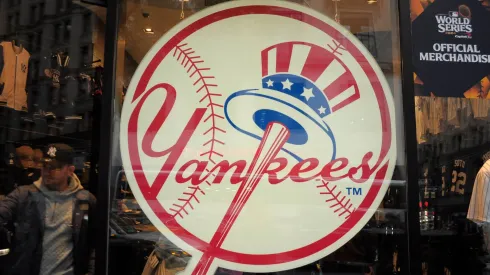 The Yankees logo is seen at a Yankees Clubhouse store in<br />
Manhattan, New York City.